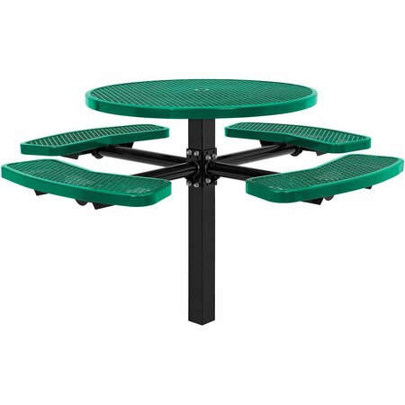 GLOBAL INDUSTRIAL 46in Round Picnic Table, In Ground Mount, Expanded Metal, Green 695292GN